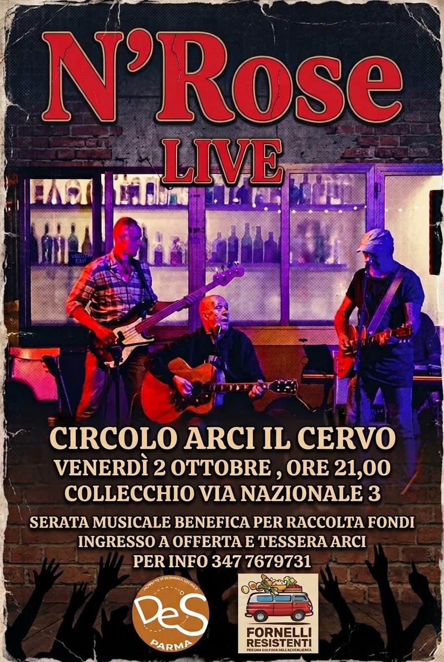Volantino: N'Rose live, venerdì 2 ottobre ore 21, Circolo Arci Il Cervo, Collecchio, via Nazionale 3